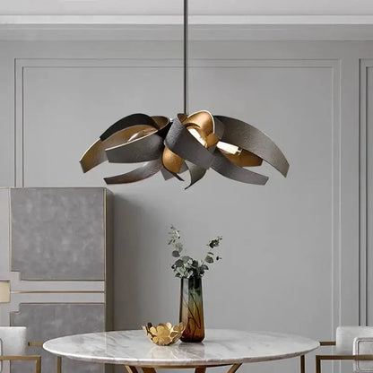 Modern petal brushed gold & matte black led pendant light dining room