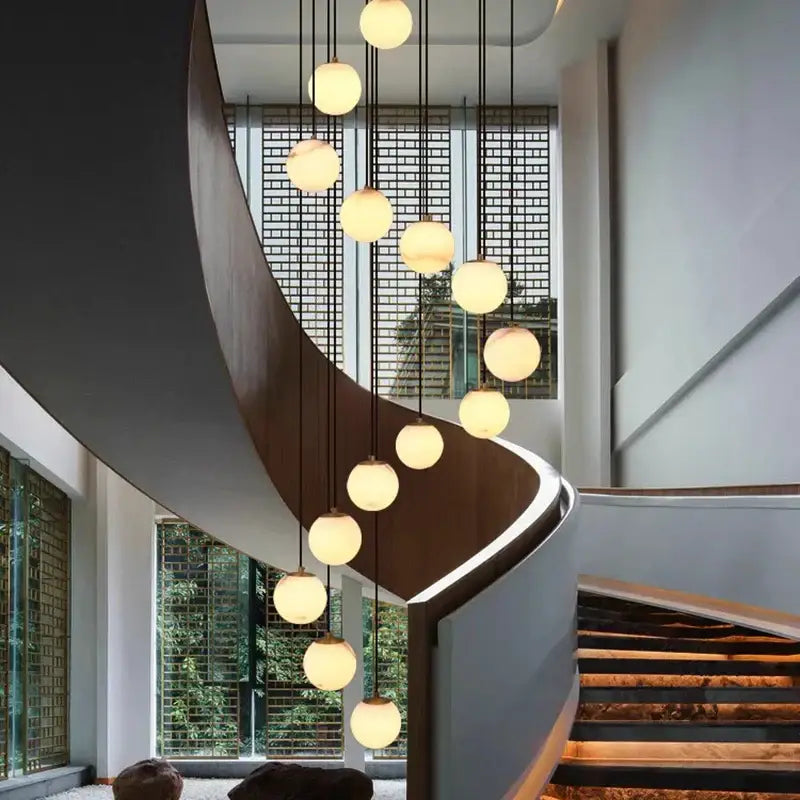Modern brass and opal glass led pendant lights living room chandelier