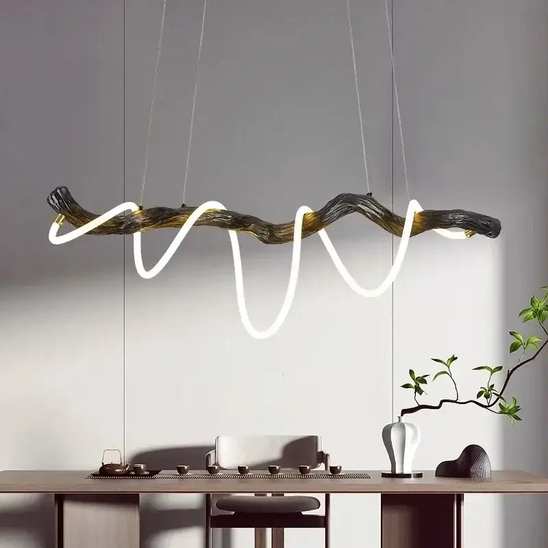 Modern branch led pendant light dining room neon wood chandelier