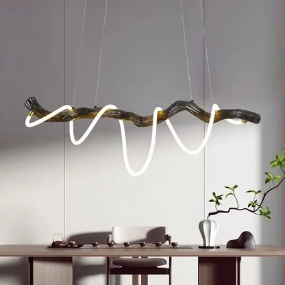 Modern branch led pendant light dining room neon wood chandelier