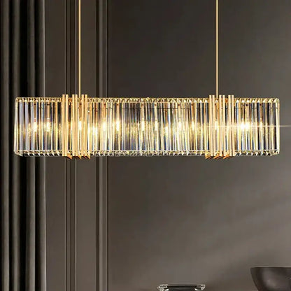 Modern gold crystal rectangular led pendant light dining room