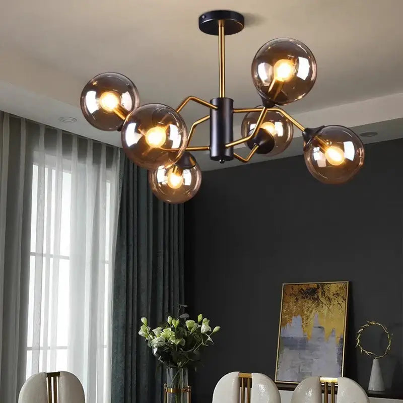 Modern brass & black led pendant light chandeliers dining room