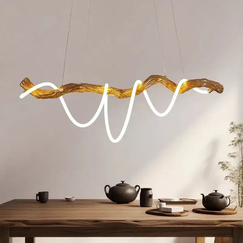 Modern branch led pendant light dining room neon wood chandelier