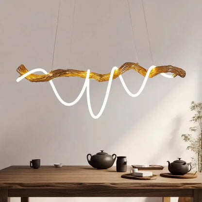 Modern branch led pendant light dining room neon wood chandelier