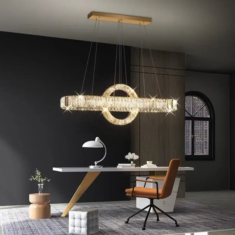 Modern gold oval crystal led pendant light dining room chandelier