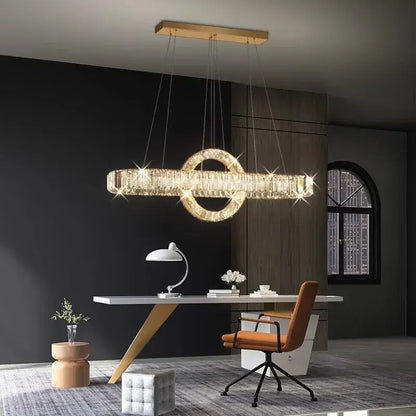 Modern gold oval crystal led pendant light dining room chandelier