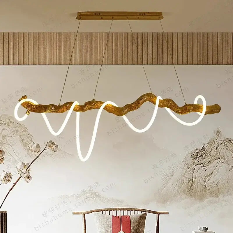 Modern branch led pendant light dining room neon wood chandelier