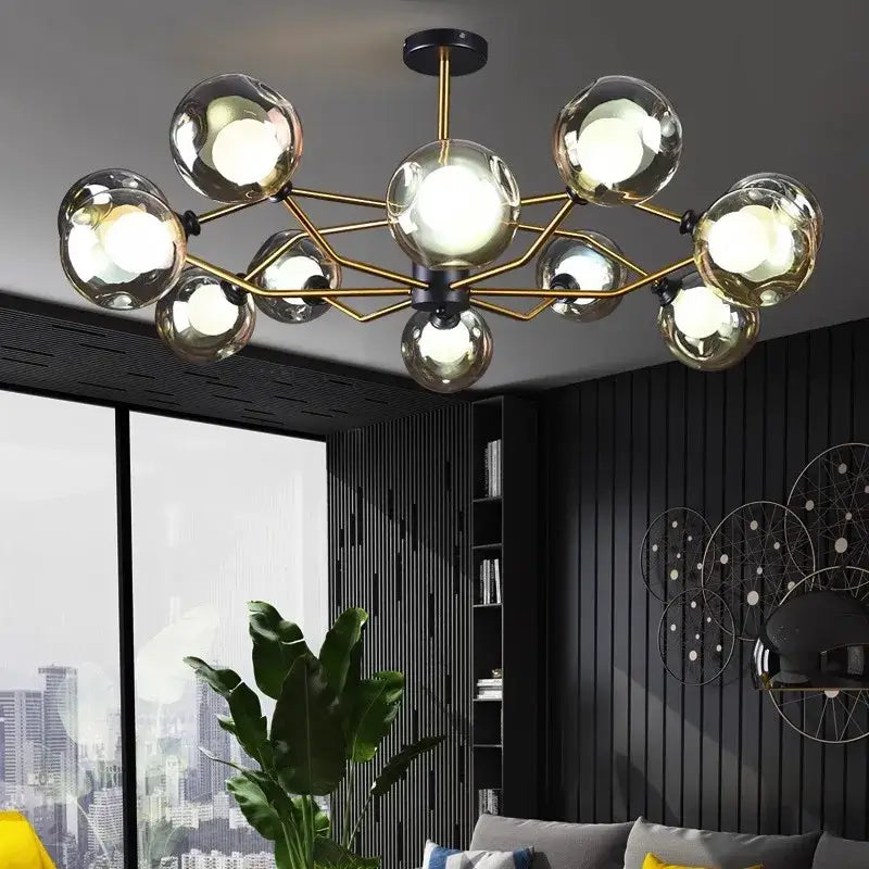 Modern brass & black led pendant light chandeliers dining room