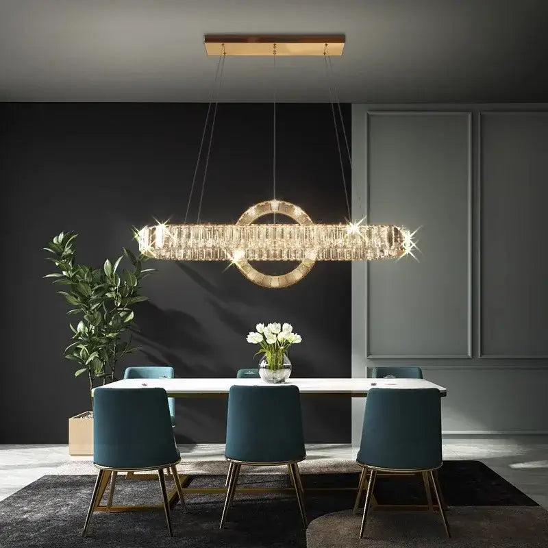 Modern gold oval crystal led pendant light dining room chandelier
