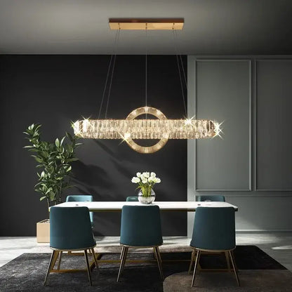 Modern gold oval crystal led pendant light dining room chandelier