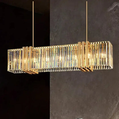 Modern gold crystal rectangular led pendant light dining room