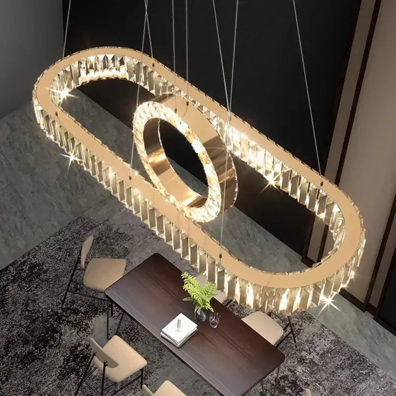 Modern gold oval crystal led pendant light dining room chandelier