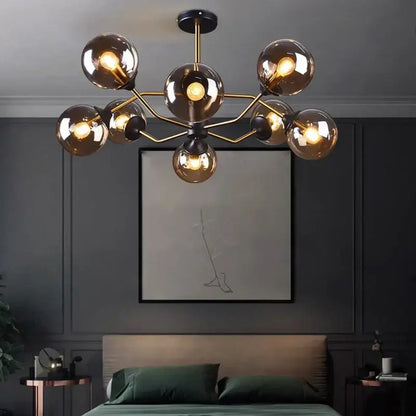 Modern brass & black led pendant light chandeliers dining room