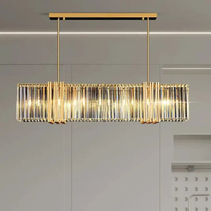 Modern gold crystal rectangular led pendant light dining room