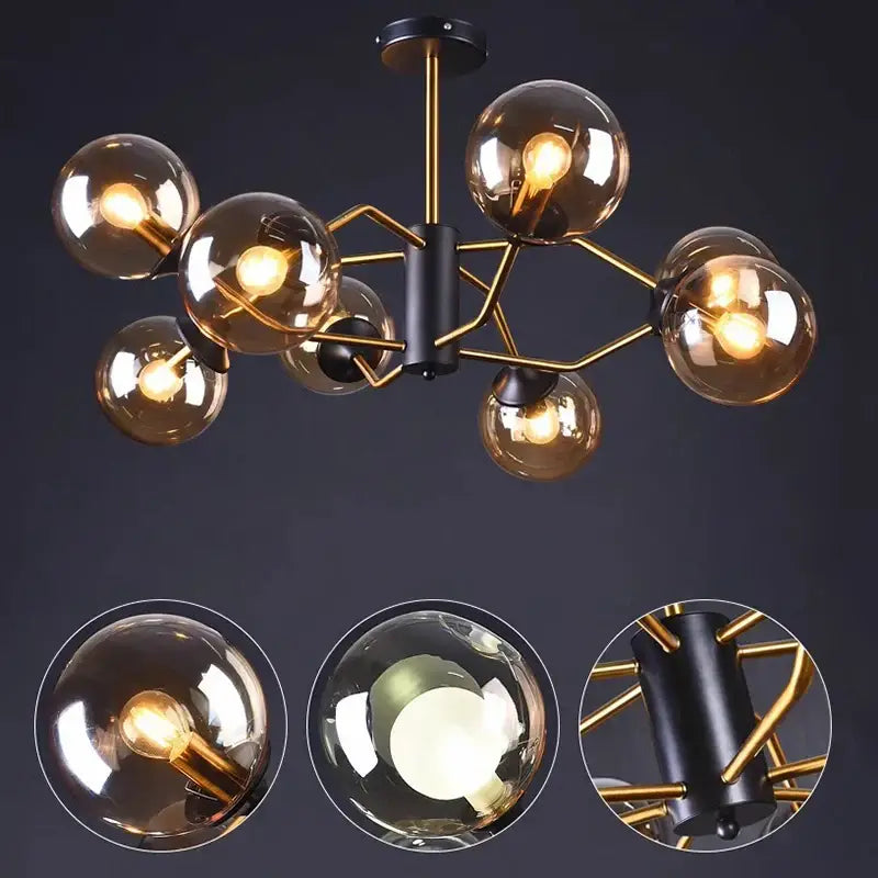 Modern brass & black led pendant light chandeliers dining room