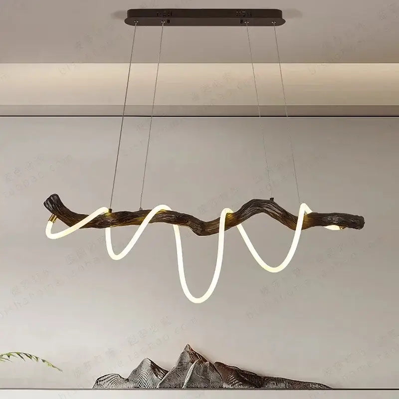 Modern branch led pendant light dining room neon wood chandelier