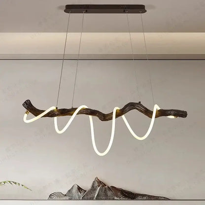 Modern branch led pendant light dining room neon wood chandelier