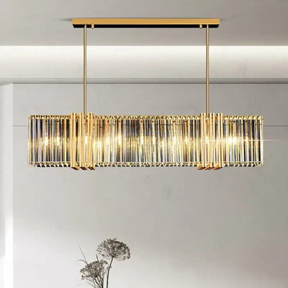 Modern gold crystal rectangular led pendant light dining room