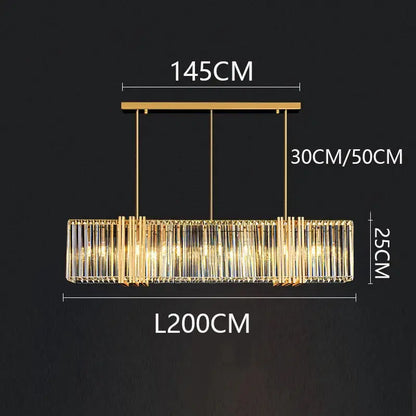 Modern gold crystal rectangular led pendant light dining room