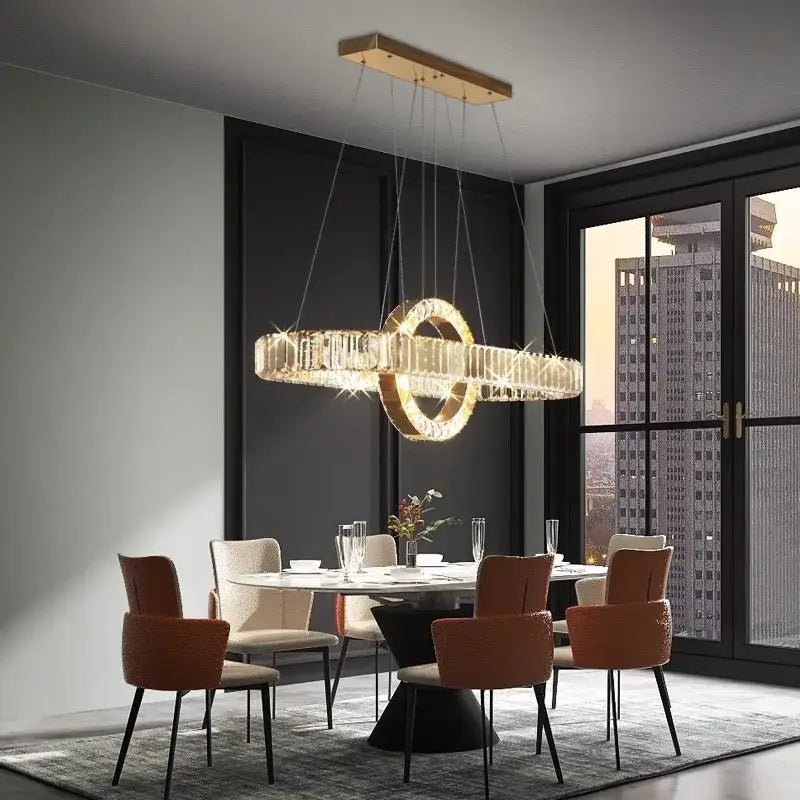 Modern gold oval crystal led pendant light dining room chandelier