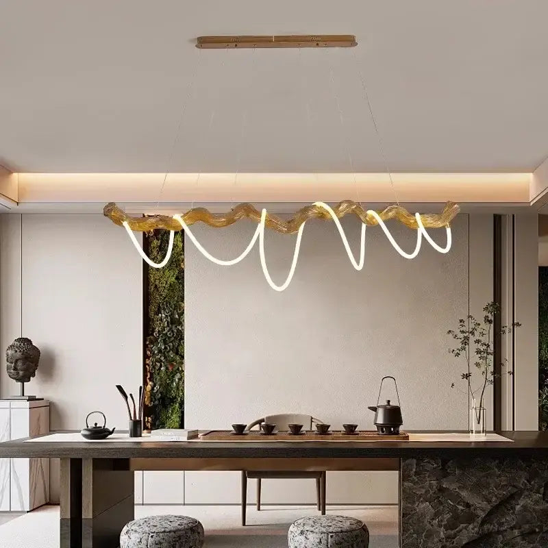 Modern branch led pendant light dining room neon wood chandelier