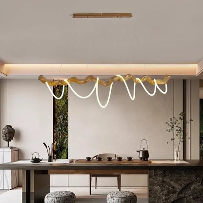 Modern branch led pendant light dining room neon wood chandelier