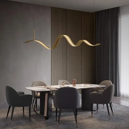 Modern golden wave led pendant light for dining room decor