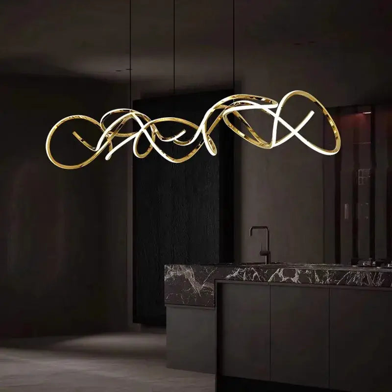Modern golden curved led pendant light for dining room