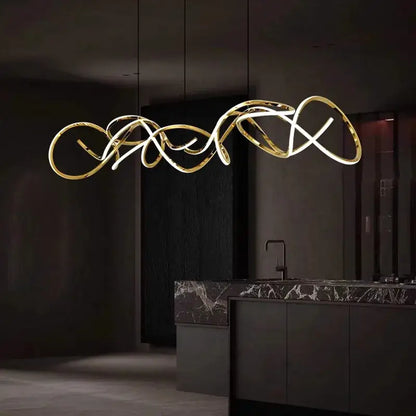 Modern golden curved led pendant light for dining room