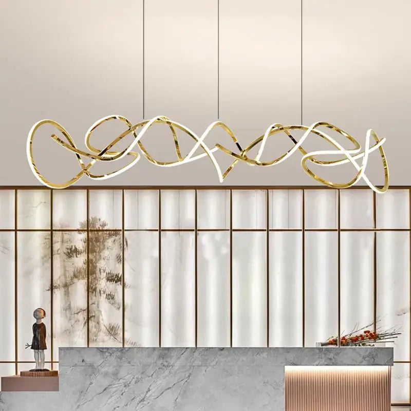 Modern golden curved led pendant light for dining room