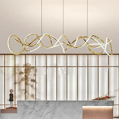 Modern golden curved led pendant light for dining room