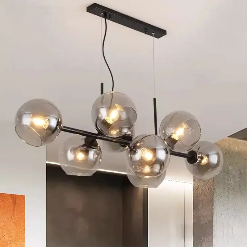 Modern black glass globe led pendant light for dining room