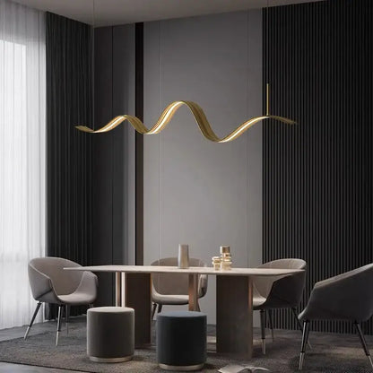 Modern golden wave led pendant light for dining room decor