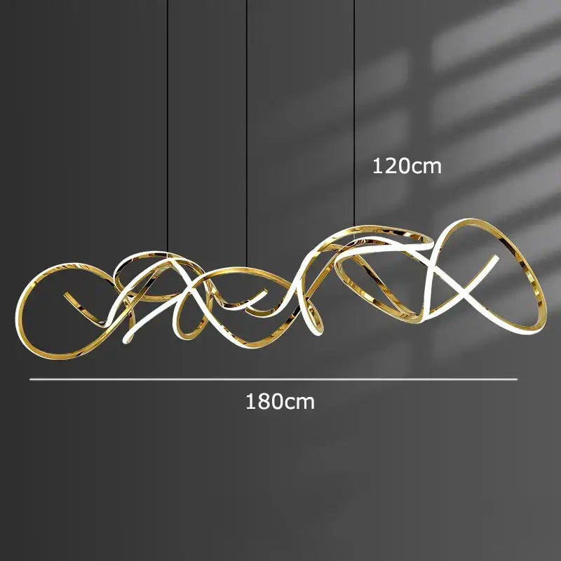 Modern golden curved led pendant light for dining room