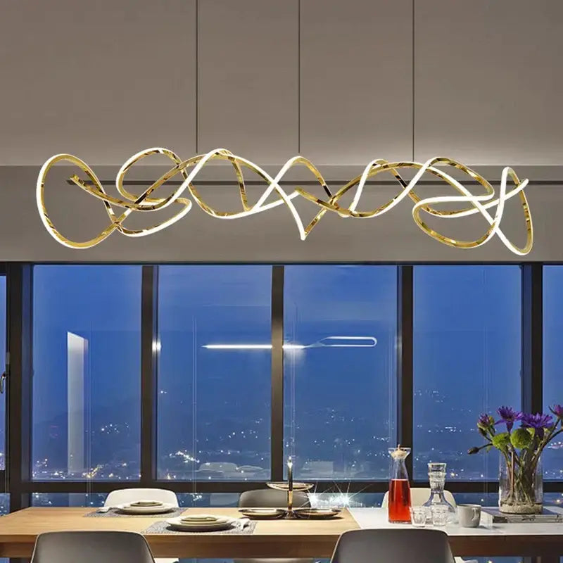 Modern golden curved led pendant light for dining room