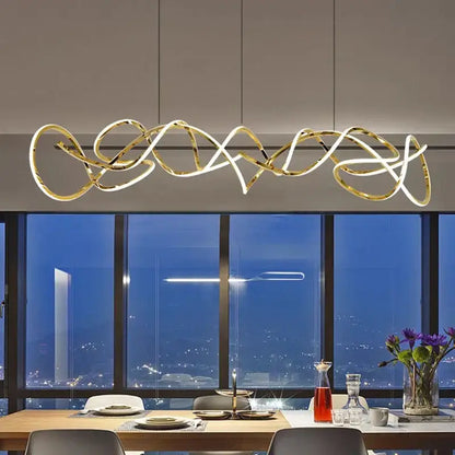 Modern golden curved led pendant light for dining room