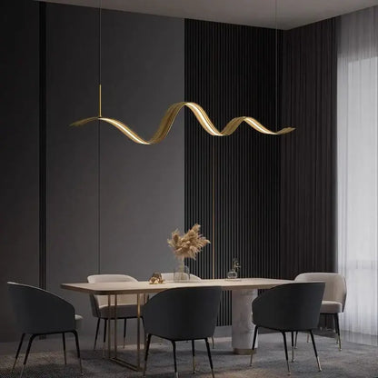 Modern golden wave led pendant light for dining room decor