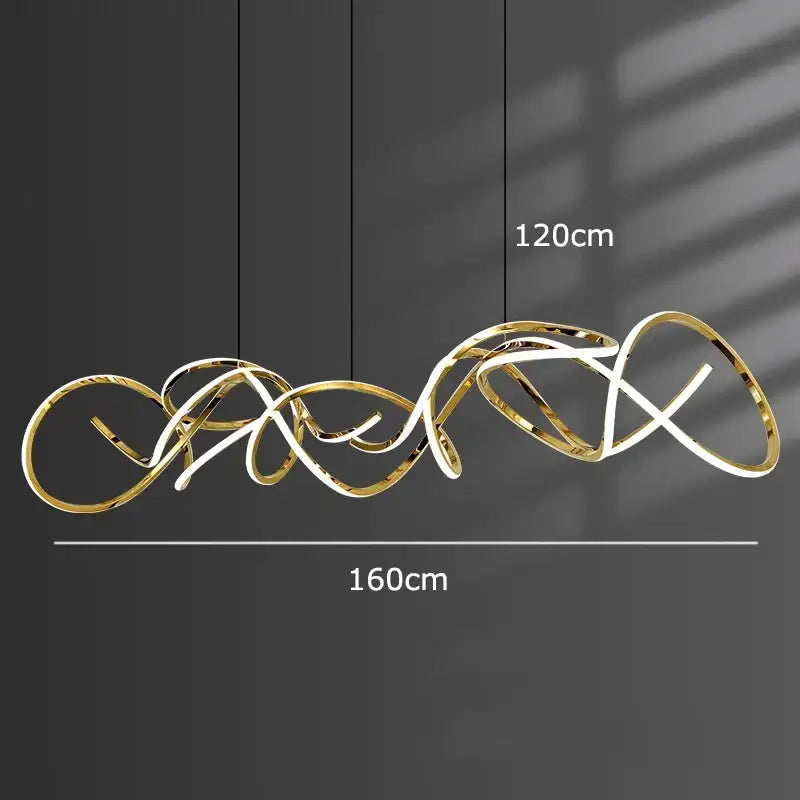 Modern golden curved led pendant light for dining room