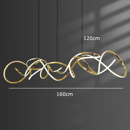 Modern golden curved led pendant light for dining room