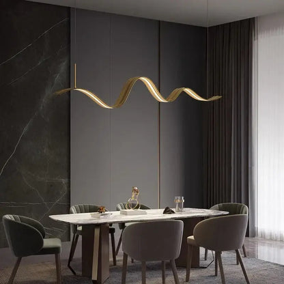 Modern golden wave led pendant light for dining room decor
