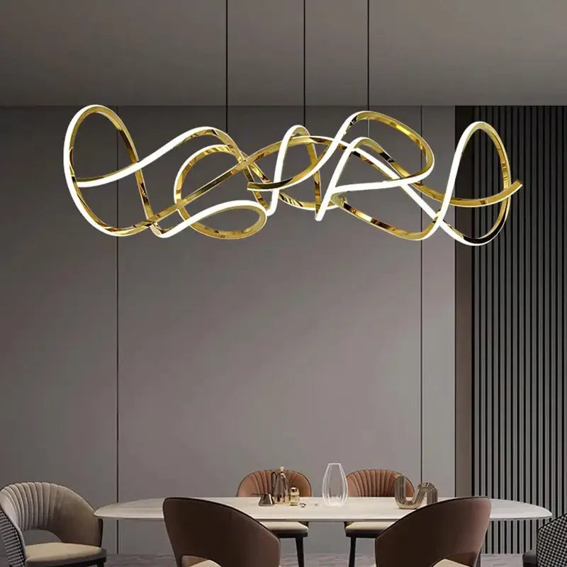 Modern golden curved led pendant light for dining room