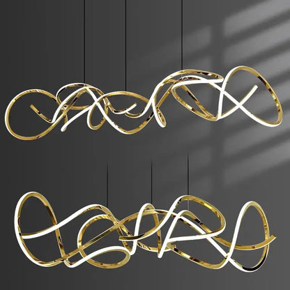 Modern golden curved led pendant light for dining room