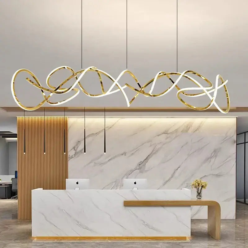 Modern golden curved led pendant light for dining room