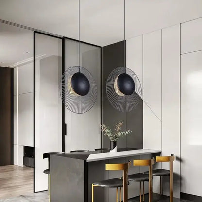 Modern black radial wireframe led pendant light bedroom decor