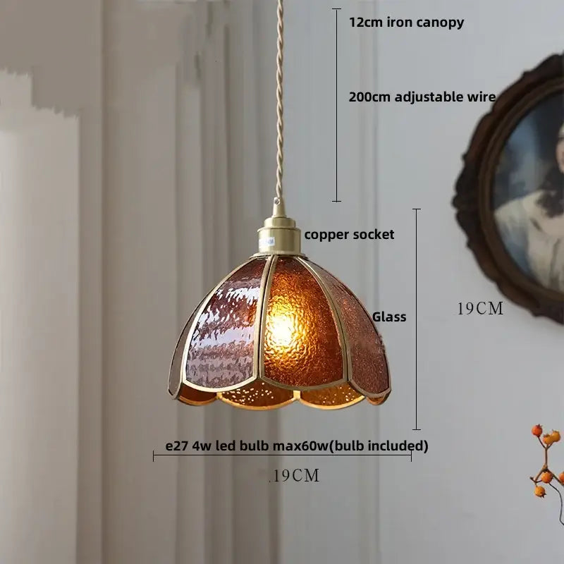 Vintage brass and textured glass pendant light fixture dining room