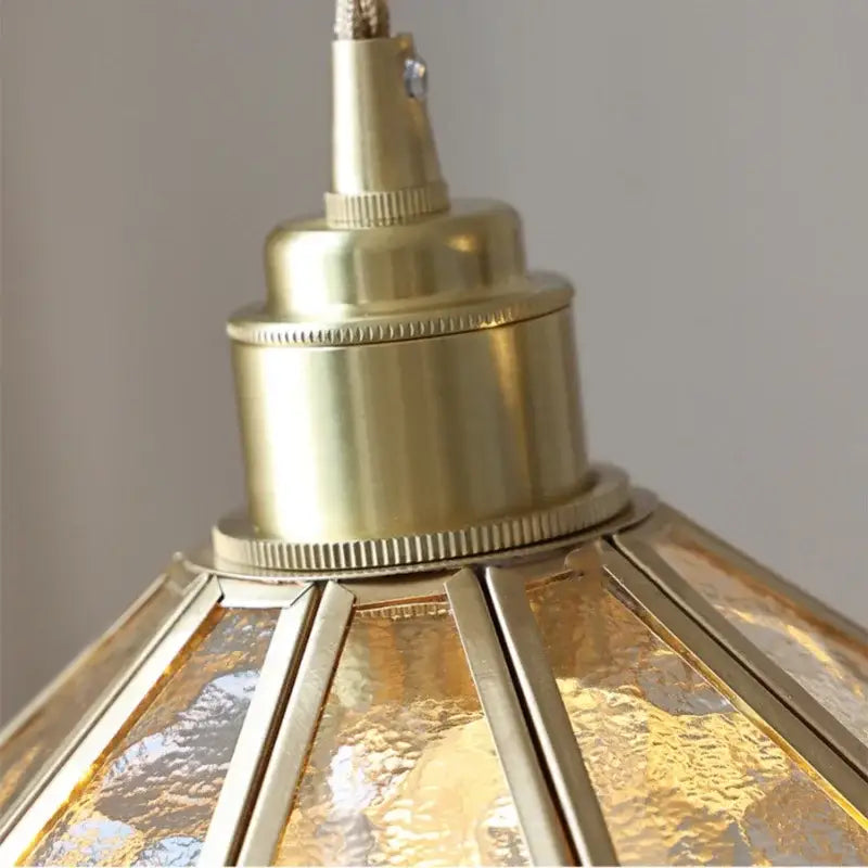 Vintage brass and textured glass pendant light fixture dining room