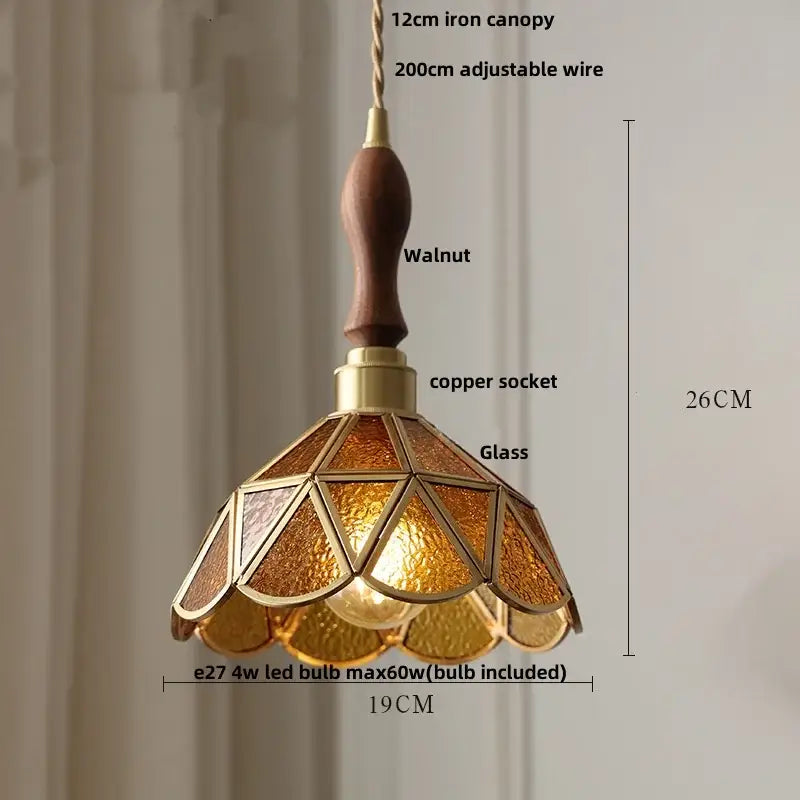 Vintage brass and textured glass pendant light fixture dining room