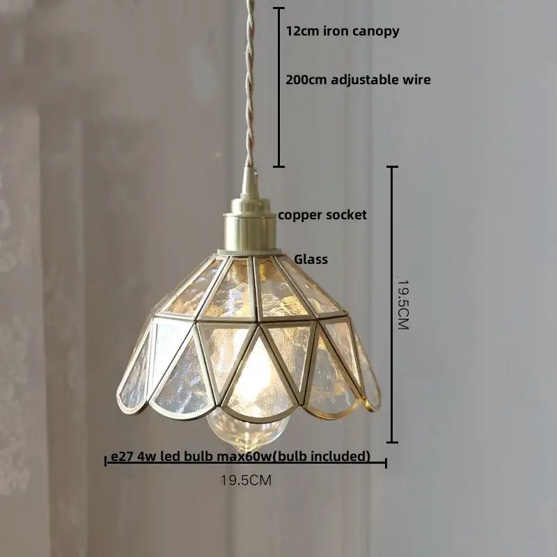 Vintage brass and textured glass pendant light fixture dining room