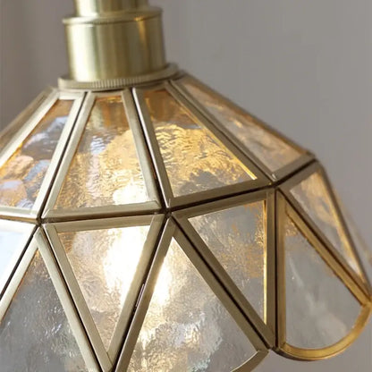 Vintage brass and textured glass pendant light fixture dining room