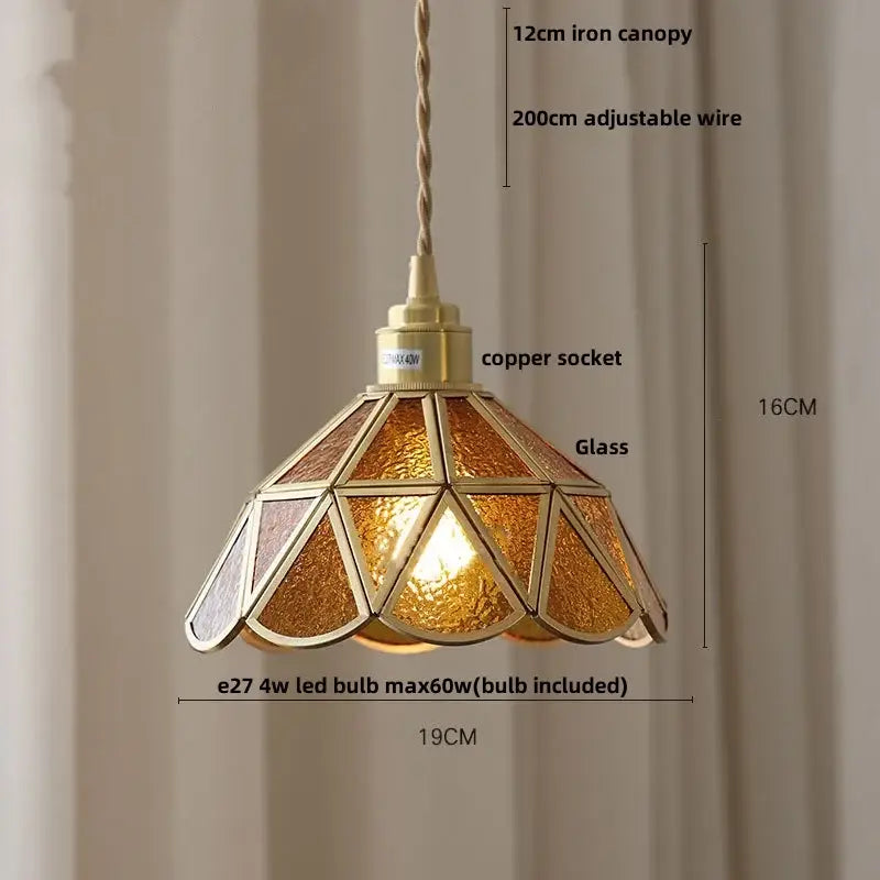 Vintage brass and textured glass pendant light fixture dining room